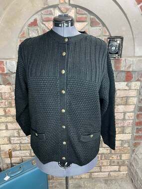 cardigan sweater black textured cozy vintage 1980s